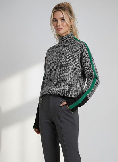 Elara Striped Turtleneck Sweater — Cozy High Collar Knit 3