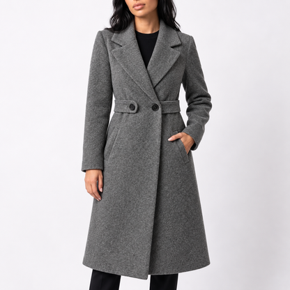 Women's Long Belted Wool-Look Winter Coat — Wide Lapels 6