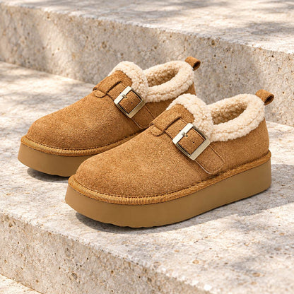 Fleece-Lined Slip-On Mule Sneakers with Thick Sole in Chestnut