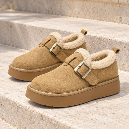 Fleece-Lined Slip-On Mule Sneakers with Thick Sole in Khaki