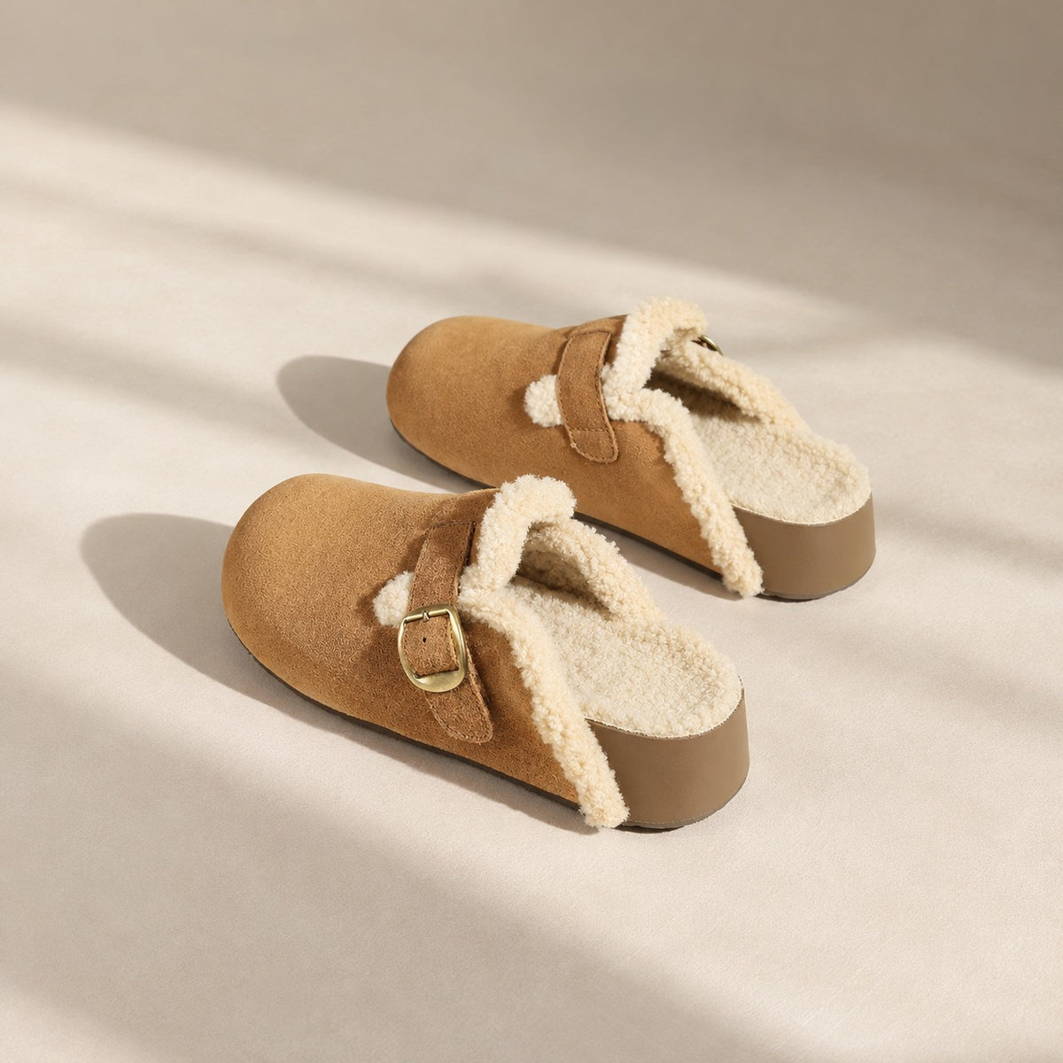 Fleece-Lined Suede-Look Clog Mules