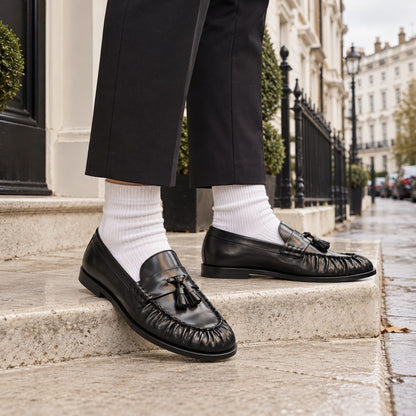 Tassel Round-Toe Loafers in Black