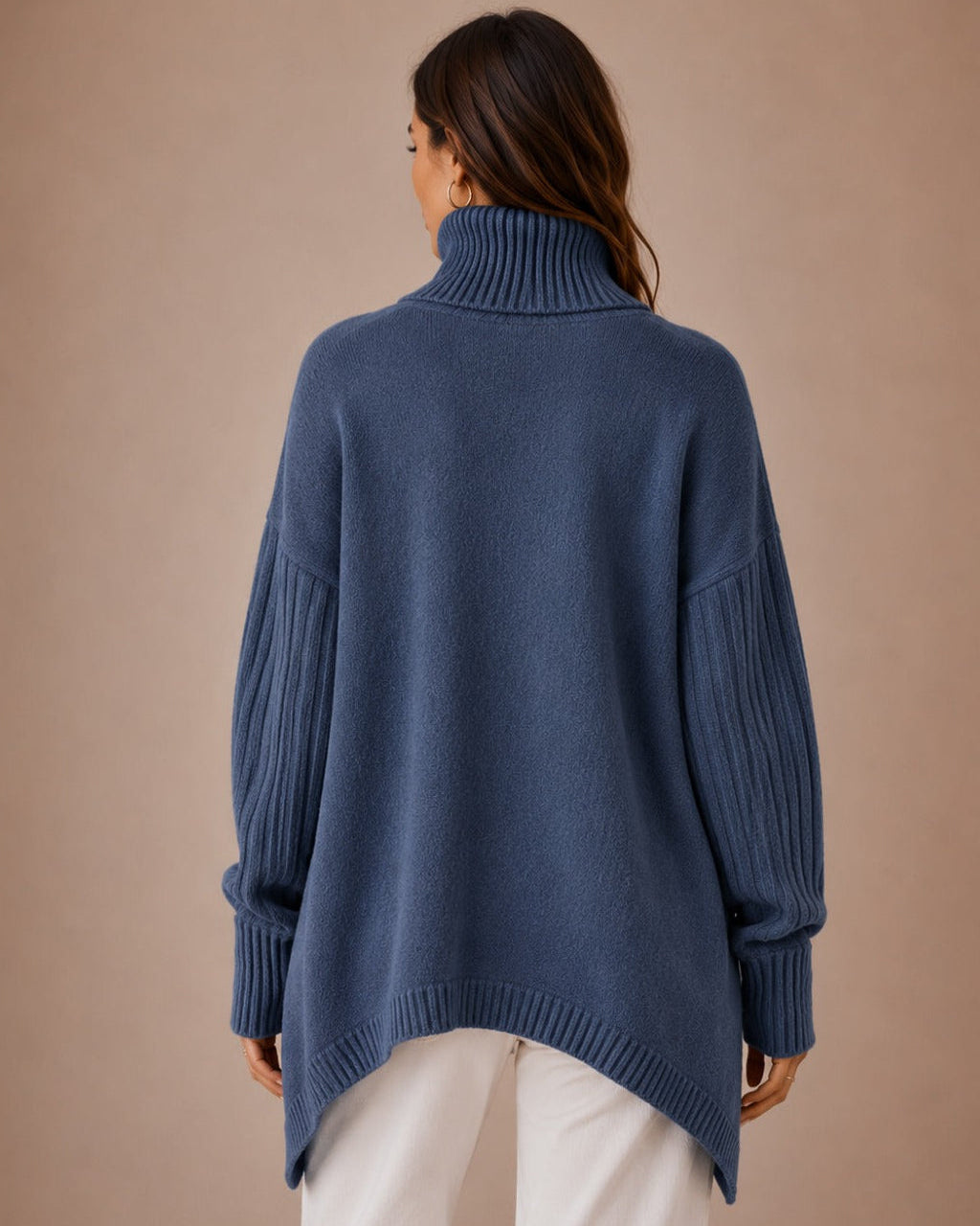 DECERLE - Women's - Ribbed Knit - Longline Turtleneck Sweater