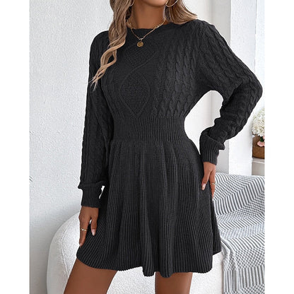 Cable Knit Sweater Dress — Fitted Waist & Flared Mini Skirt 8