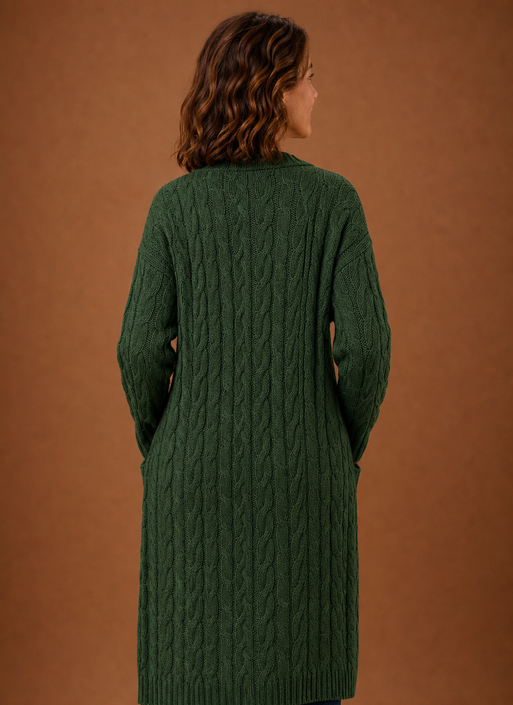 Cable Knit Hooded Cardigan Women — Chunky Long Duster Knit 3
