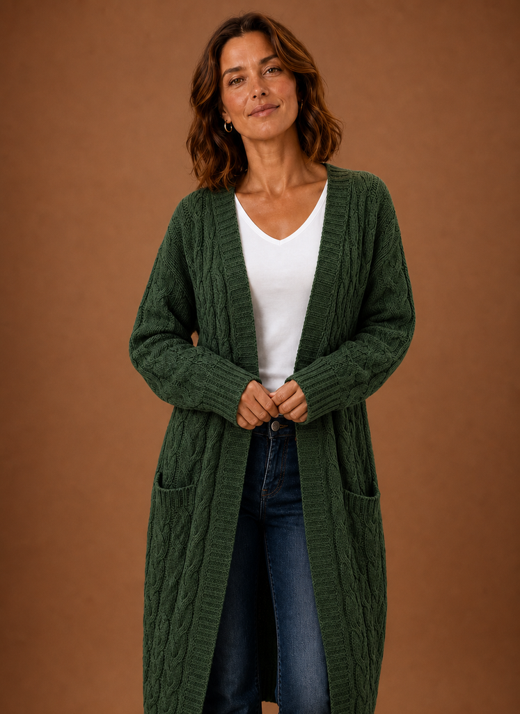 Cable Knit Hooded Cardigan Women — Chunky Long Duster Knit 1