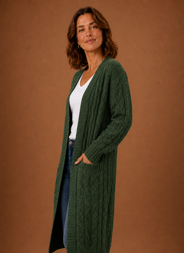Cable Knit Hooded Cardigan Women — Chunky Long Duster Knit 2