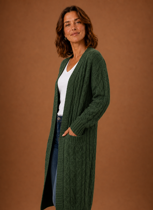 Cable Knit Hooded Cardigan Women — Chunky Long Duster Knit 2