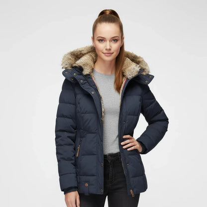 Women's Hooded Quilted Puffer Jacket — Faux Fur Trim 7