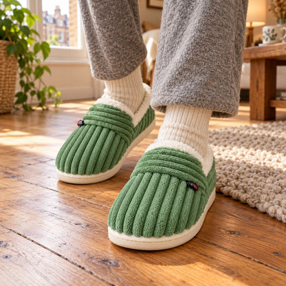 Thermal Corduroy Winter Slippers in Green