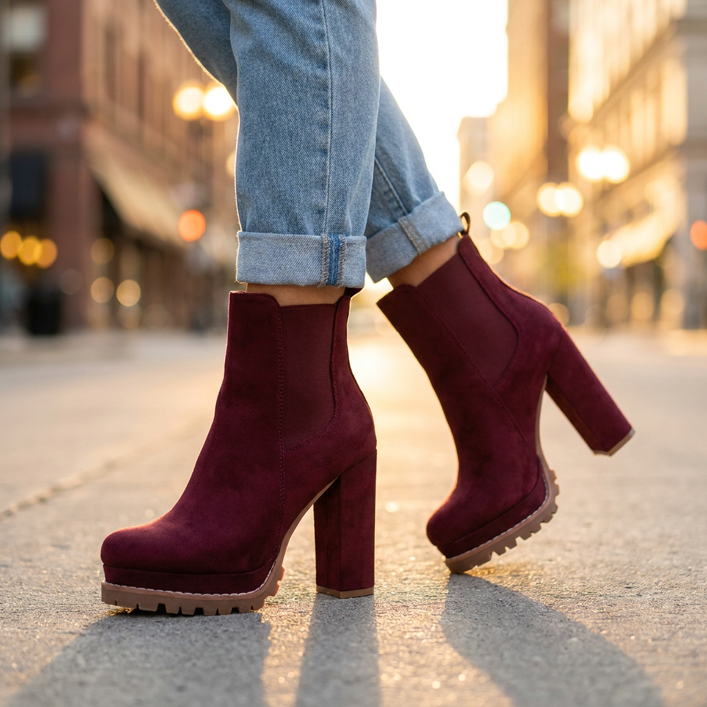 Ivy Block Heel Ankle Boots — Cow Suede Lugged Platform Sole 1