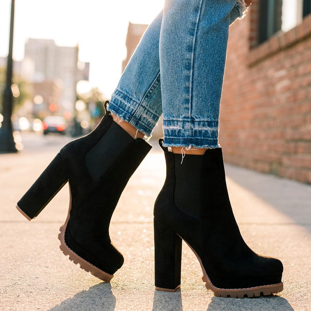 Ivy Block Heel Ankle Boots — Cow Suede Lugged Platform Sole 3