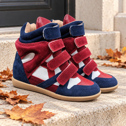 Hidden Heel High-Top Sneakers Women in Blue & Red