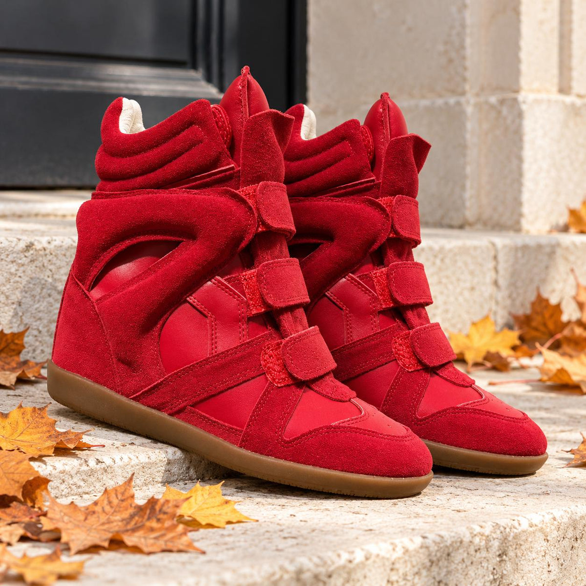 Hidden Heel High-Top Sneakers Women in Red