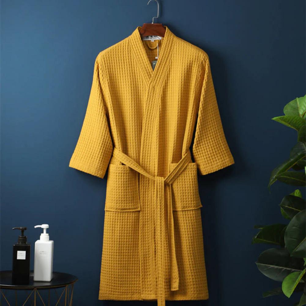 Waffle Cotton Bathrobe V-Neck — Lightweight & Breathable 7