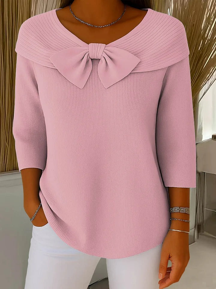 Neeko Elegant Bow Sweater — Fitted Feminine Knit Top 2
