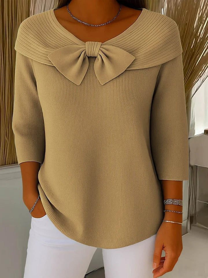 Neeko Elegant Bow Sweater — Fitted Feminine Knit Top 3