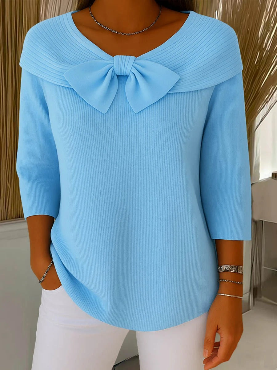 Neeko Elegant Bow Sweater — Fitted Feminine Knit Top 1