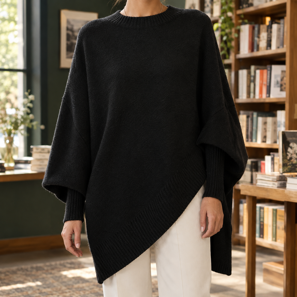 Oversized Knit Poncho Sweater — Asymmetric Cape for Women 1