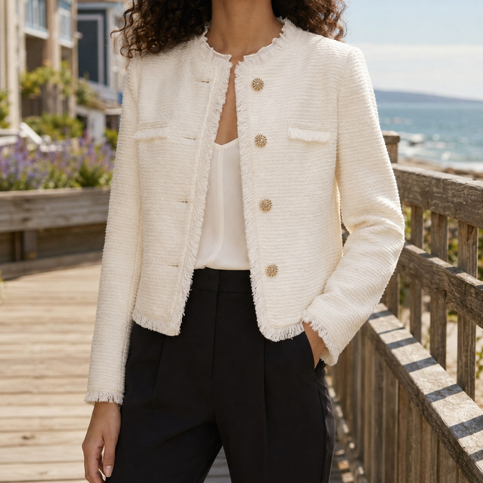 Calla Textured Jacket – Cropped Collarless Women's Blazer