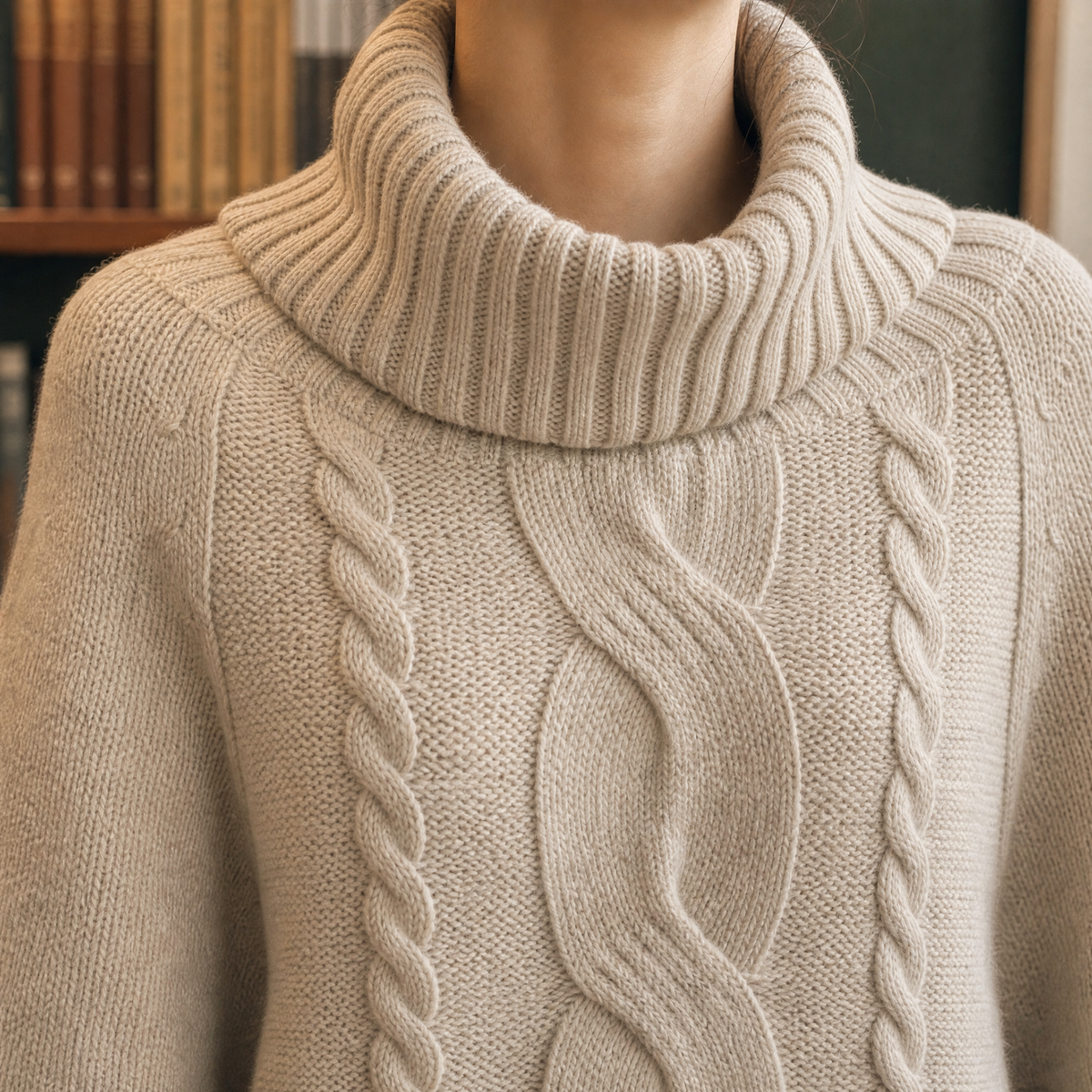 Women's Cable Knit Poncho — Cowl Neck & Batwing Sleeves 2
