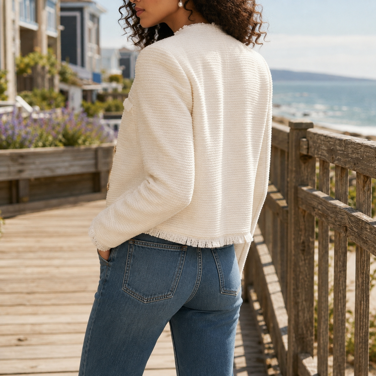 Calla Textured Jacket – Cropped Collarless Women's Blazer 2