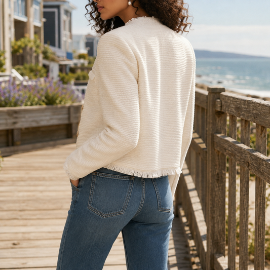 Calla Textured Jacket – Cropped Collarless Women's Blazer 2