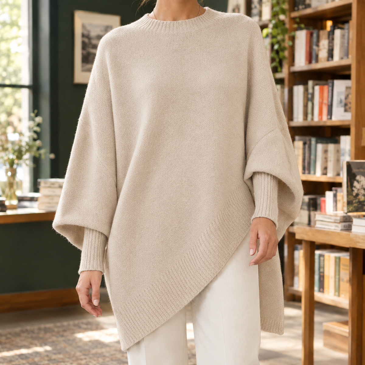 Oversized Knit Poncho Sweater — Asymmetric Cape for Women 3