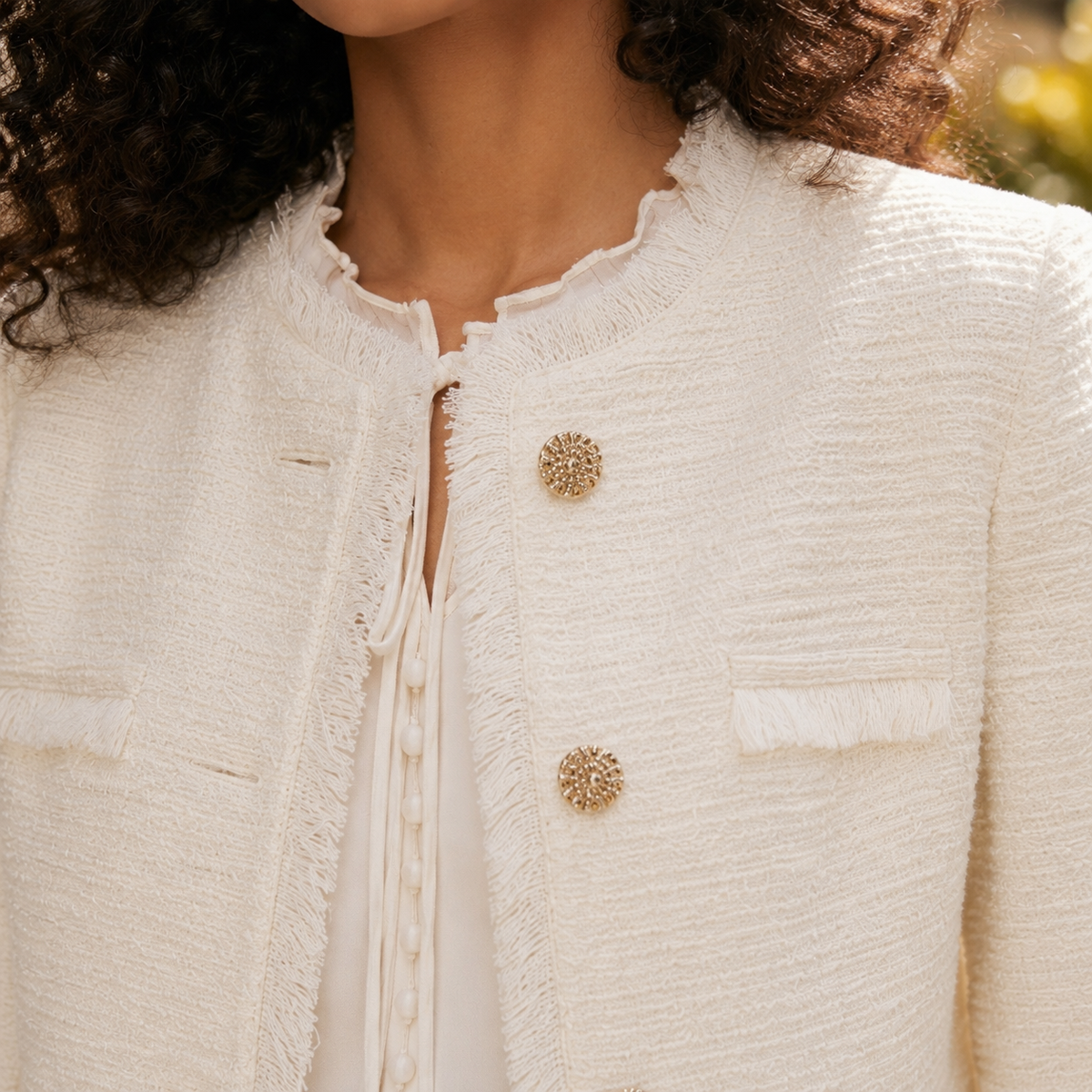 Calla Textured Jacket – Cropped Collarless Women's Blazer 3