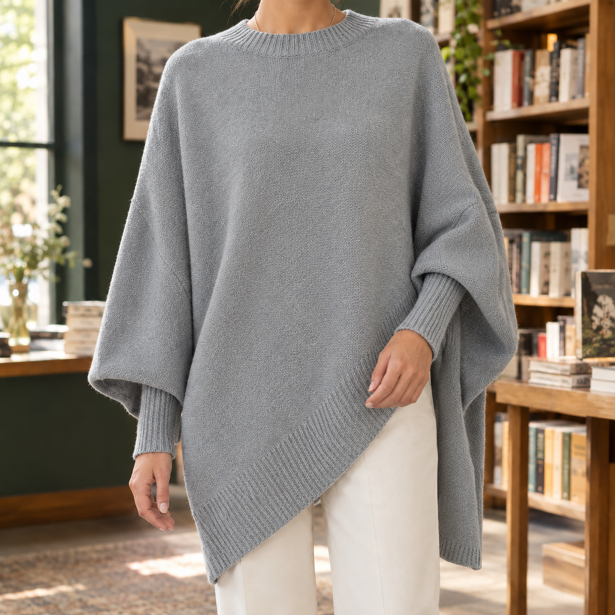 Oversized Knit Poncho Sweater — Asymmetric Cape for Women 4