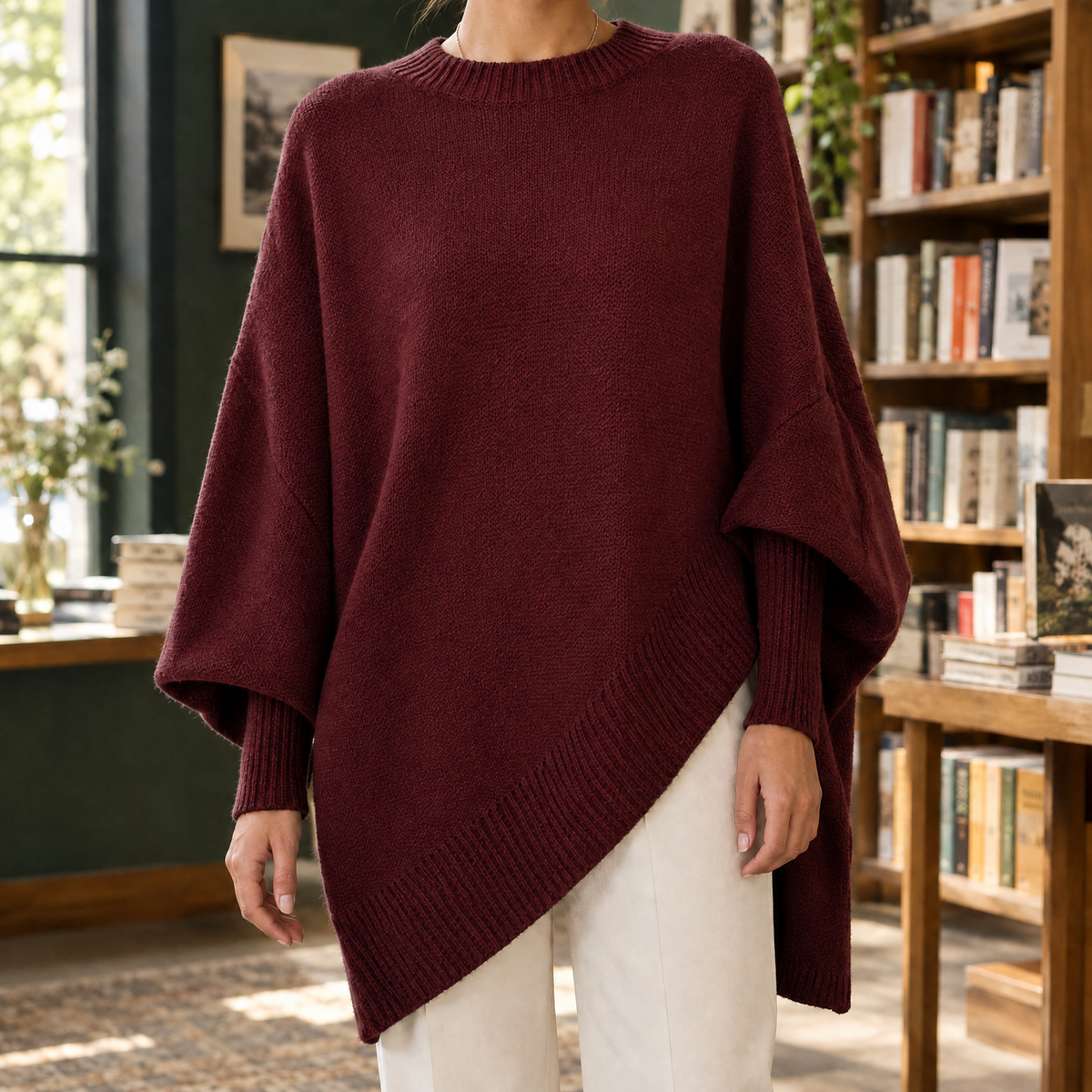 Oversized Knit Poncho Sweater — Asymmetric Cape for Women 6