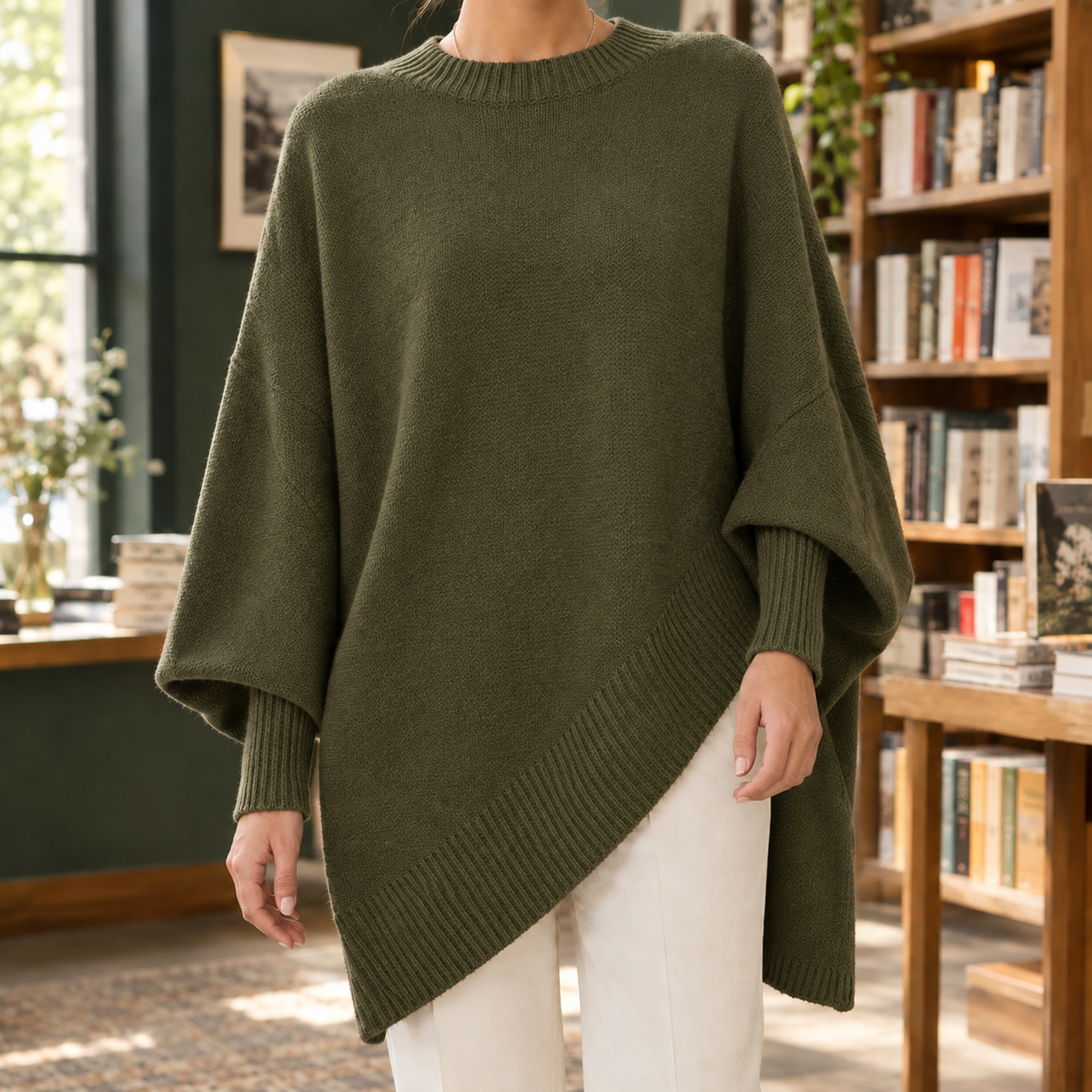 Oversized Knit Poncho Sweater — Asymmetric Cape for Women 7