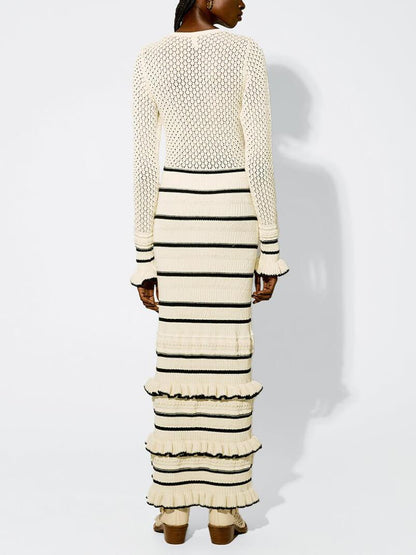 Knit Stripe Ruffle Long Sleeve Maxi Dress | S–XL 3