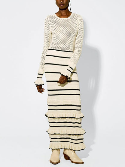 Knit Stripe Ruffle Long Sleeve Maxi Dress | S–XL 2