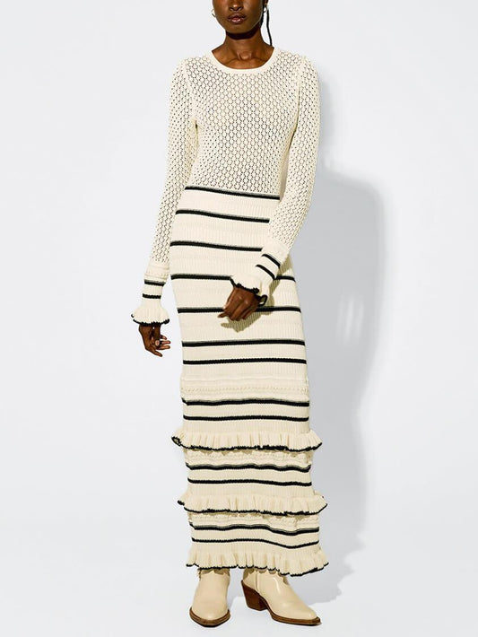 Knit Stripe Ruffle Long Sleeve Maxi Dress | S–XL 2
