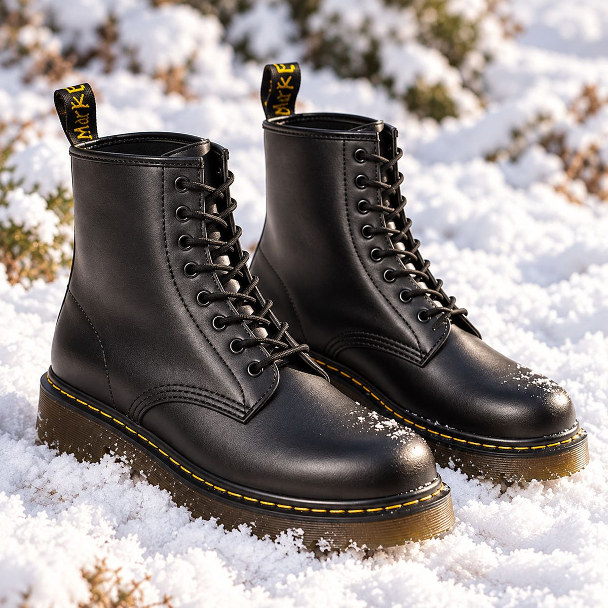 Marten Unisex Genuine Leather Lace-Up Boots in Black