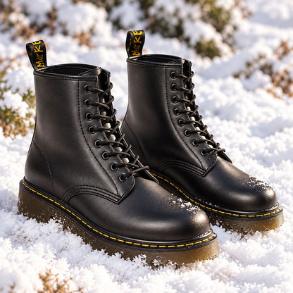 Marten Unisex Genuine Leather Lace-Up Boots in Black