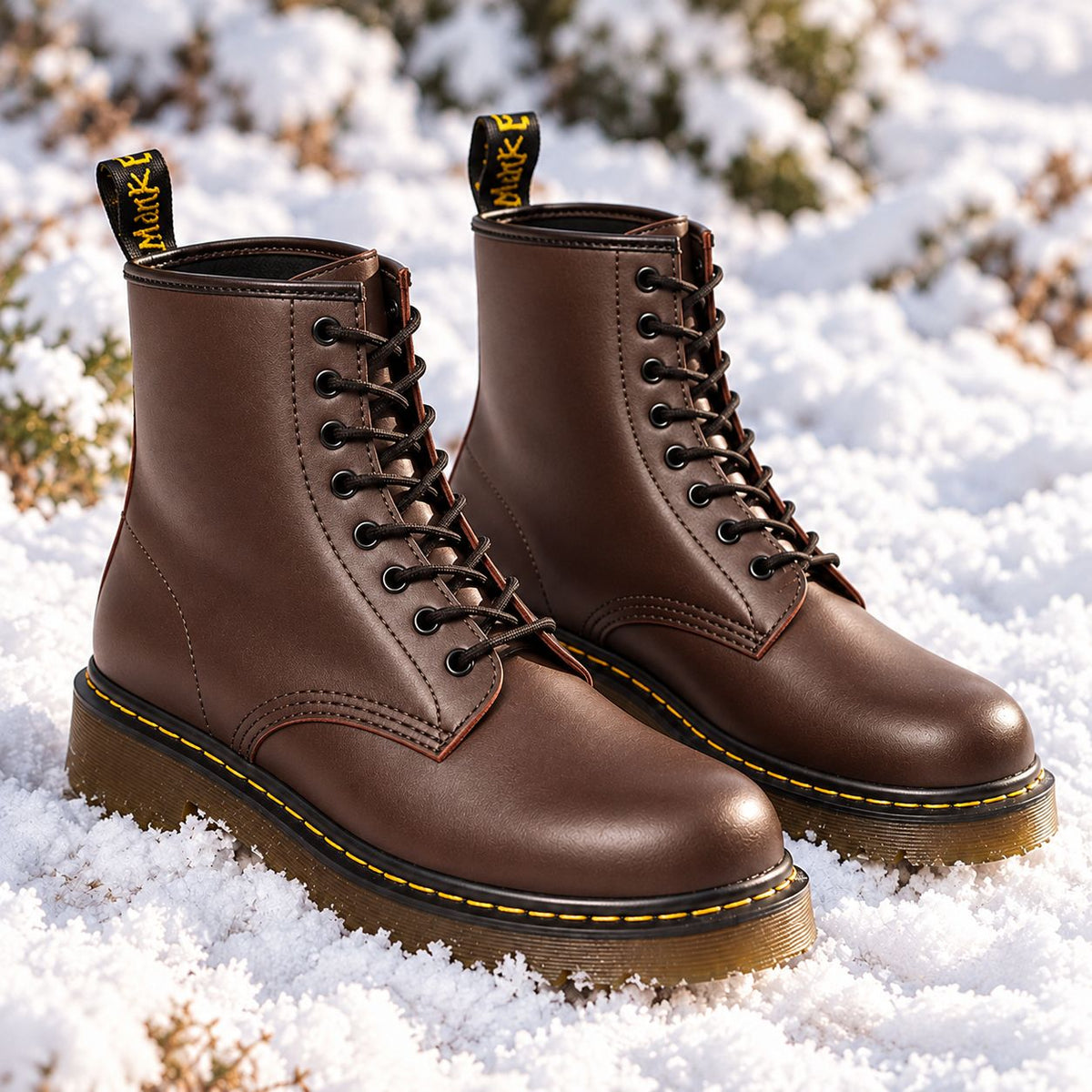 Marten Unisex Genuine Leather Lace-Up Boots in Brown
