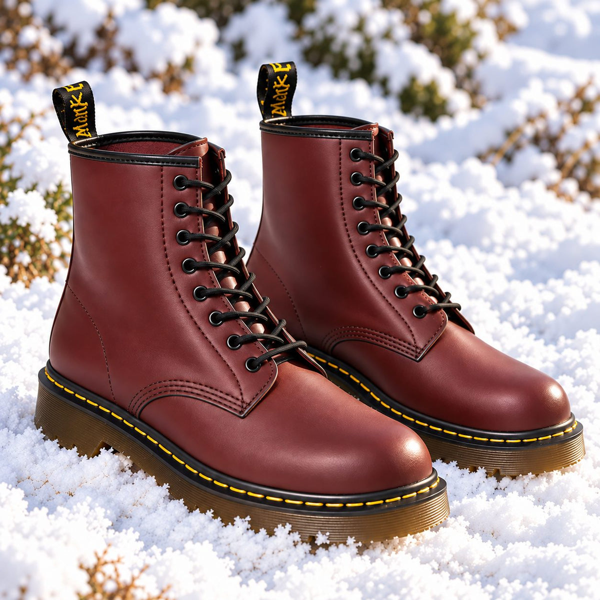 Marten Unisex Genuine Leather Lace-Up Boots in Burgundy
