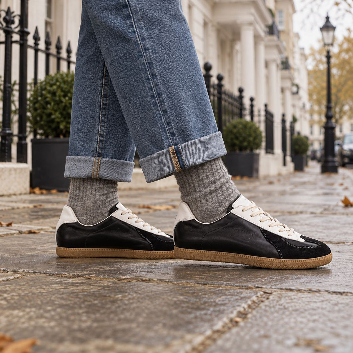 Matte Retro Sneakers with Hidden Heel Boost in Black
