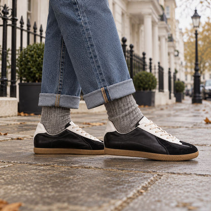 Matte Retro Sneakers with Hidden Heel Boost in Black
