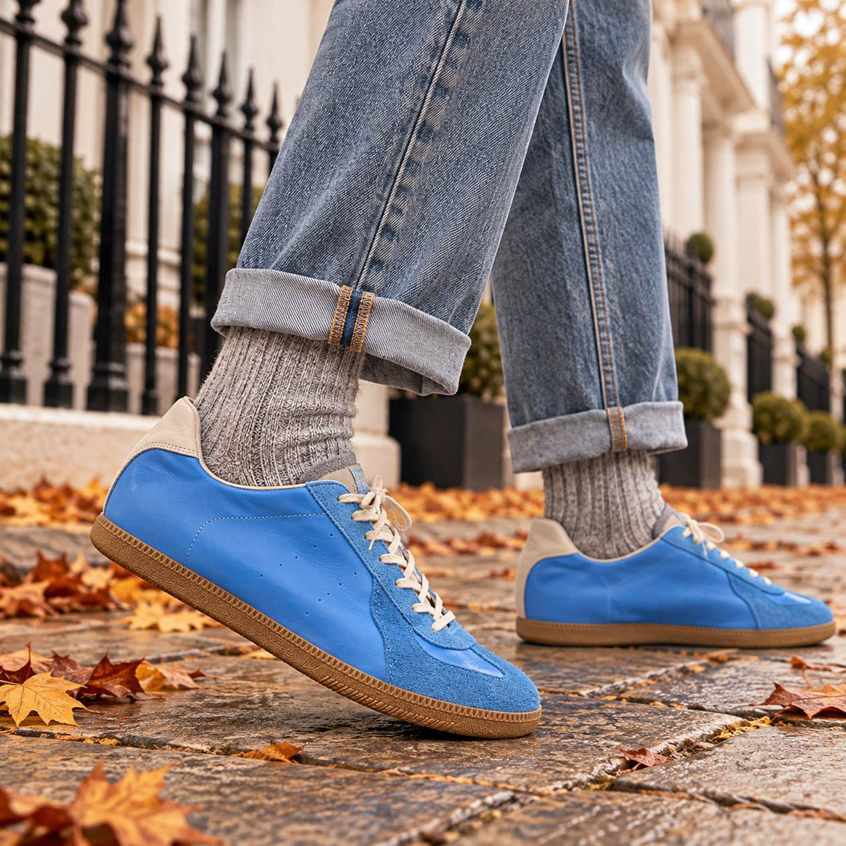 Matte Retro Sneakers with Hidden Heel Boost in Sky Blue