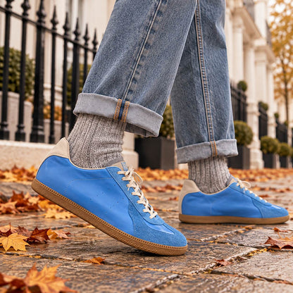 Matte Retro Sneakers with Hidden Heel Boost in Sky Blue
