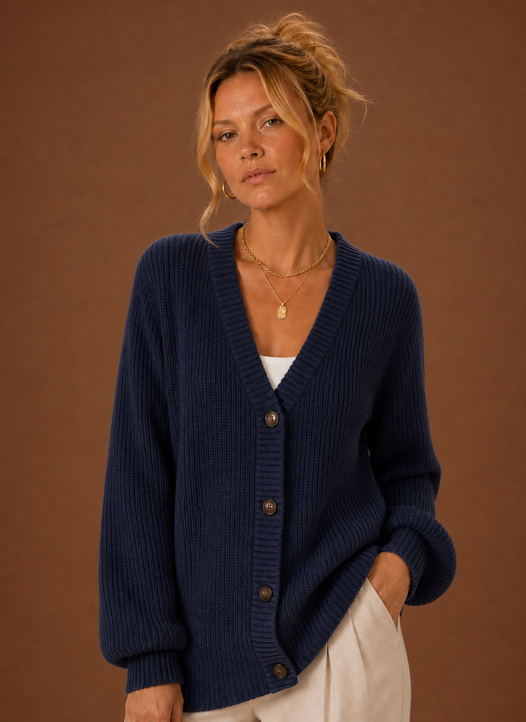 Women's V-Neck Knit Cardigan — Button Front Long Sleeve 9