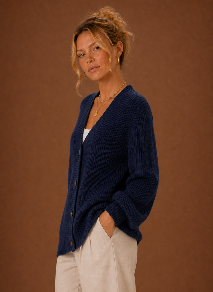 Women's V-Neck Knit Cardigan — Button Front Long Sleeve 12