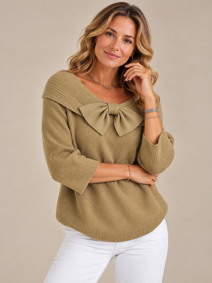 Neeko Elegant Bow Sweater — Fitted Feminine Knit Top