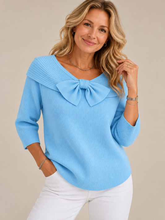 Neeko Elegant Bow Sweater — Fitted Feminine Knit Top
