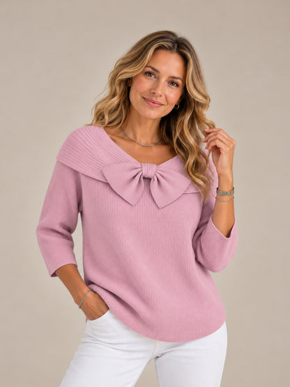 Neeko Elegant Bow Sweater — Fitted Feminine Knit Top