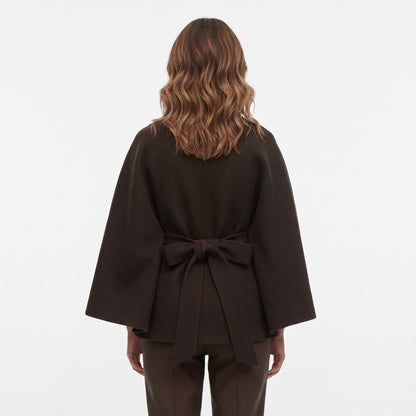 Women's Belted Cape Coat — High-Neck Button Collar 3