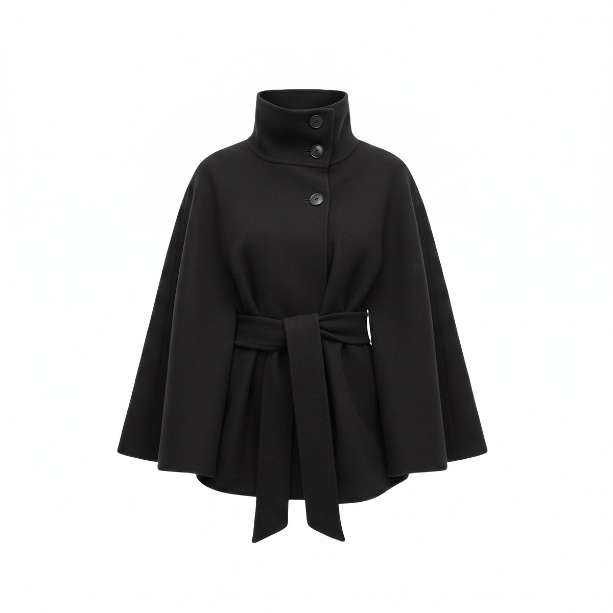 Women's Belted Cape Coat — High-Neck Button Collar 6